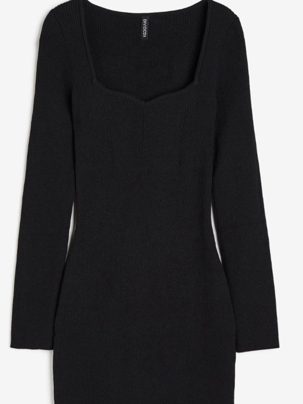 Black Square-Neck Long-Sleeve Knit Dress